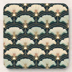 Gold Accented Patterned Japanese-inspired Beverage Coaster