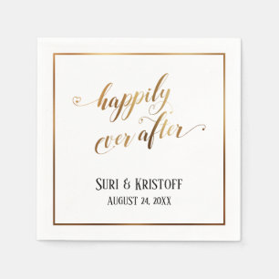 Gold Accents Happily Ever After, Hearts Script Napkins