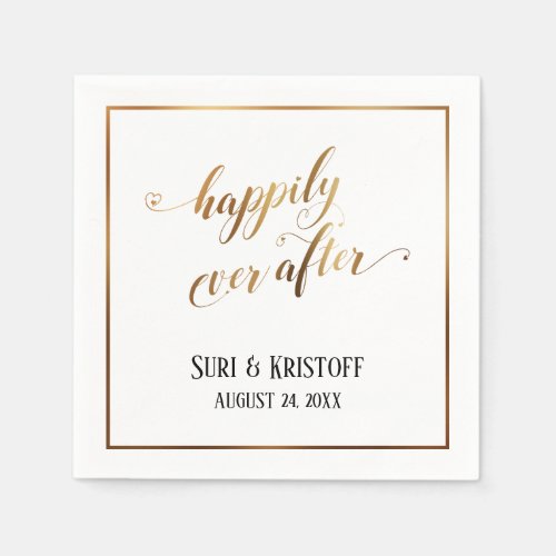 Gold Accents Happily Ever After Hearts Script Napkins