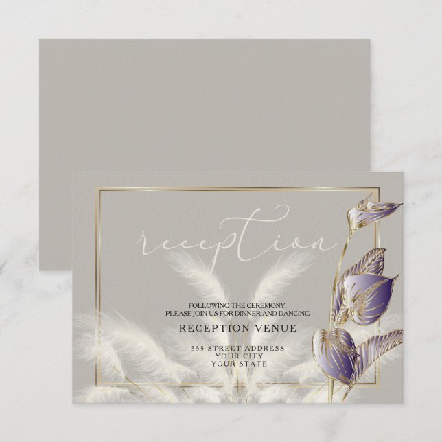 Gold Accents Ivory Pampas Grass Reception Invitation (Front/Back)
