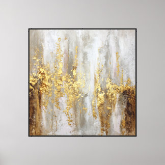 Gold Accents on Gray & Beige Layers – Abstract Art Canvas Print