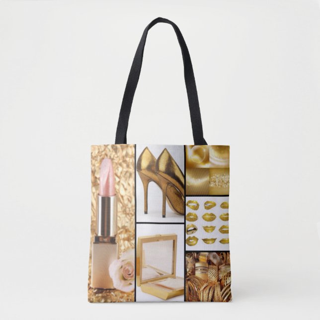 Gold Accessories Glamorous Fashion Collage Tote Bag (Front)