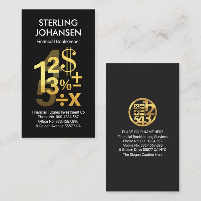 Gold Accounting Numbers Symbols Business Card (Front/Back)