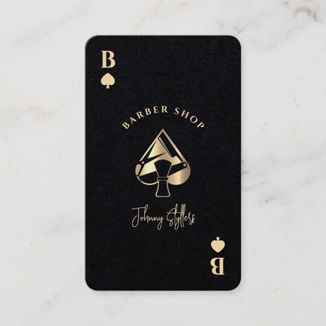 Gold ace of spades barber shop business card (Front)