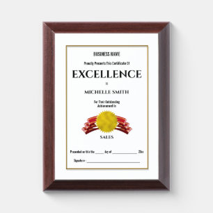 Gold achievement award red ribbon banner   CUSTOM Plaque