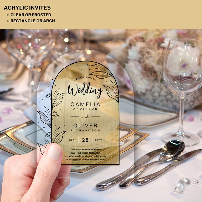 GOLD Acrylic Wedding Invites Black Text Modern Invitations (Creator Uploaded)