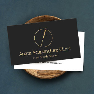 Gold Acupuncturist Needle Logo Business Card