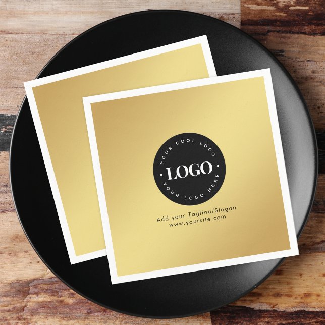 Gold Add Custom Business Company Logo & Text Party Napkins (Creator Uploaded)