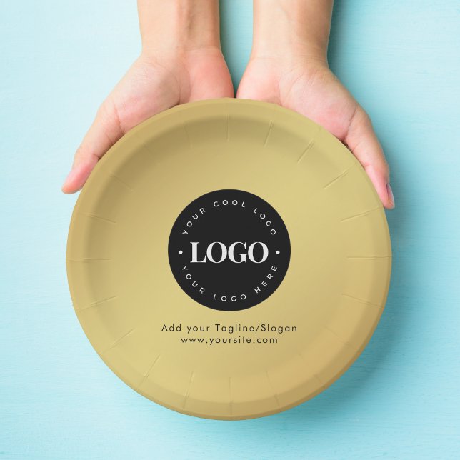Gold Add Custom Business Company Logo & Text Party Paper Plates (Creator Uploaded)