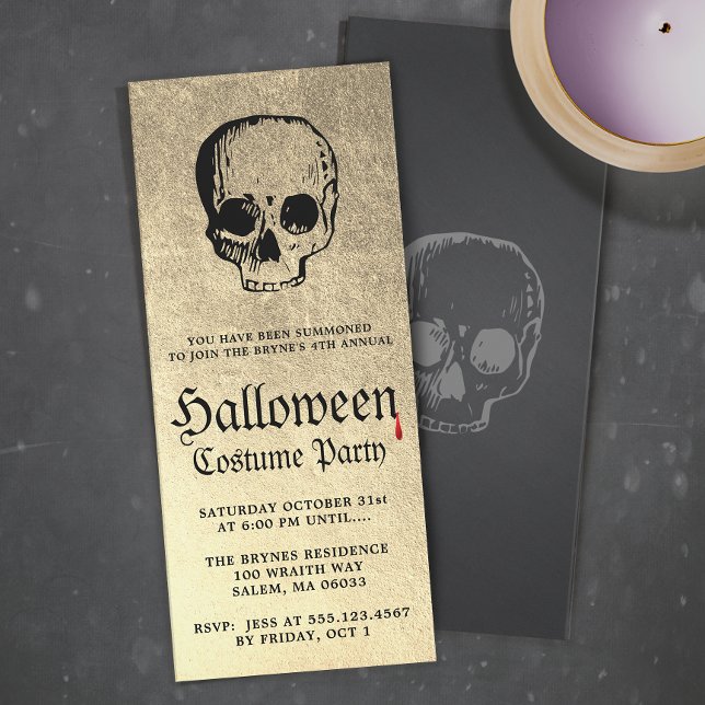 Gold Adult Halloween Party Skull Invitation (Creator Uploaded)