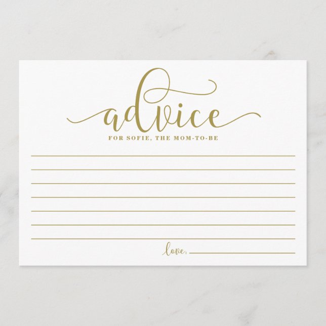 Gold Advice for the Mom to be Calligraphy Card (Front)