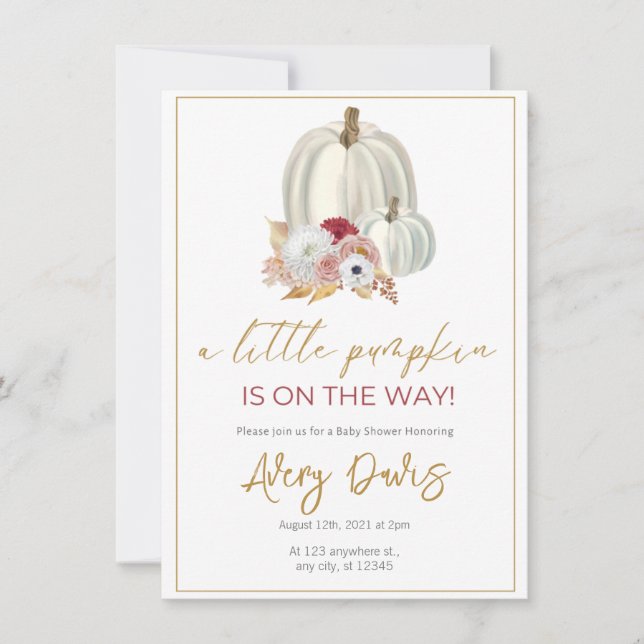 Gold Aesthetic Floral Pumpkin Themed Fall Invitation (Front)