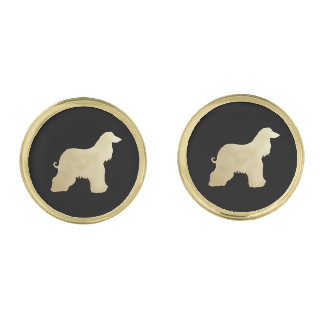 Gold Afghan Dog on Black Cufflinks (Front)