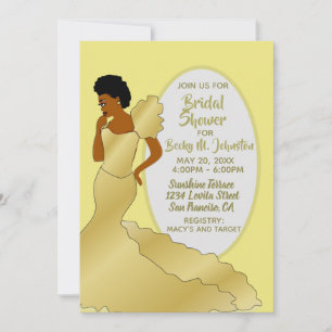 Gold African American Bridal Shower Invitation