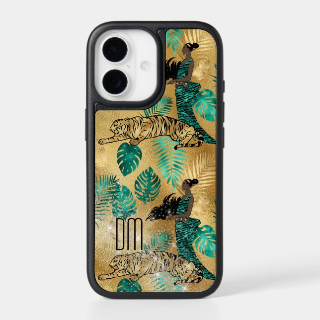 Gold African Queen Tiger Monogram Otterbox iPhone Case (Back)