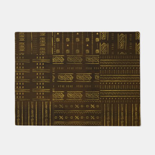 Gold African Tribal Pattern on rich brown texture Doormat