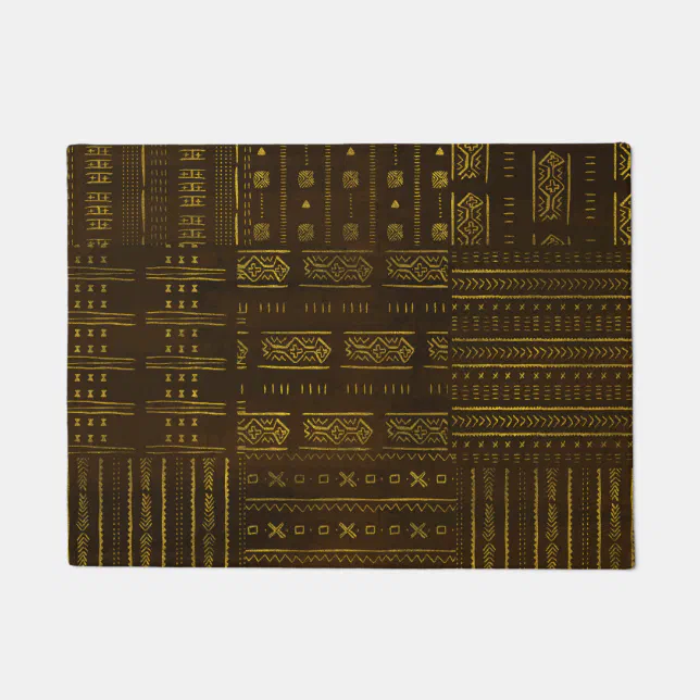 Gold African Tribal Pattern on rich brown texture Doormat | Zazzle