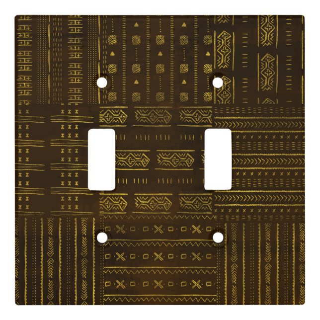 Gold African Tribal Pattern on rich brown texture Light Switch Cover (Front)