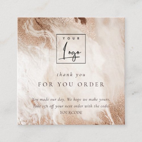 Gold Agate Beige Thank You For Order Discount Logo Square Business Card