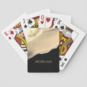 Gold Agate, Glitter & Name on Black Poker Cards