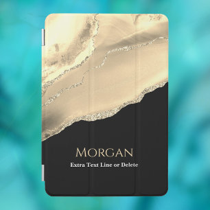 Gold Agate & Glitter, Name & Text Line, Black iPad Mini Cover