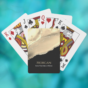 Gold Agate & Glitter, Name & Text Line, Black Poker Cards