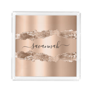 Gold agate marble name script acrylic tray