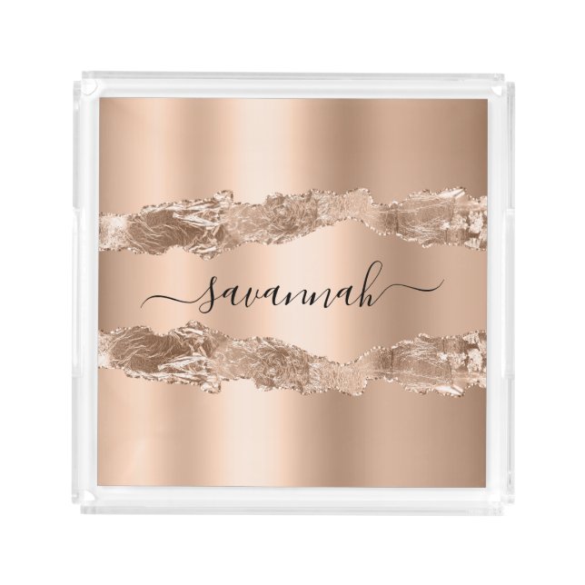 Gold agate marble name script acrylic tray (Front)