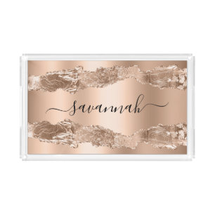 Gold agate marble name script acrylic tray