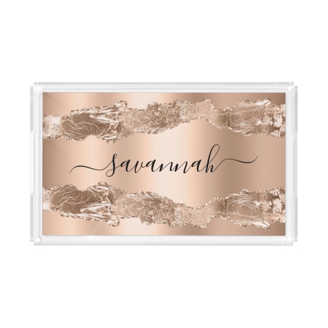 Gold agate marble name script acrylic tray (Front)