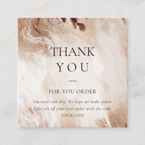 Gold Agate Marble Thank You For Order Discount Square Business Card