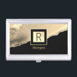 Gold Agate, Name & Monogram, Black & Gold Box Business Card Case<br><div class="desc">Personalize your name in gold and monogram in black on trendy black and gold box with gold agate.</div>