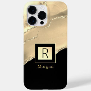 Gold Agate, Name & Monogram, Black & Gold Box Case-Mate iPhone 14 Pro Max Case