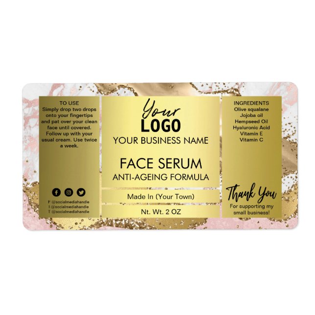 Gold Agate With Glitter Face Hair Oil Serum Label (Front)