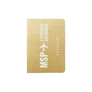 Gold Airplane Airport Code Funny Custom Passport Holder