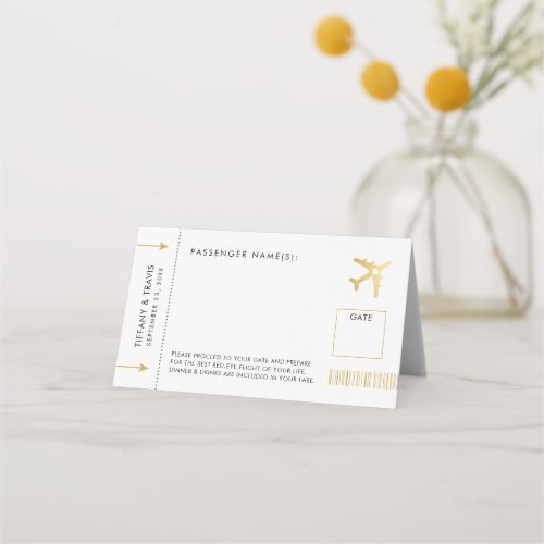 Gold Airplane Boarding Pass Ticket Folded Escort Place Card