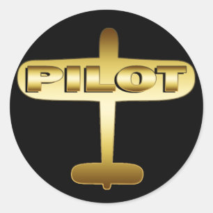GOLD AIRPLANE PILOT CLASSIC ROUND STICKER