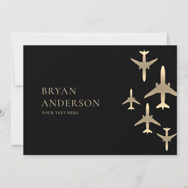Gold Airplanes Aviation Invitation (Front)