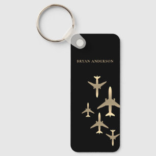 Gold Airplanes Aviation Keychain