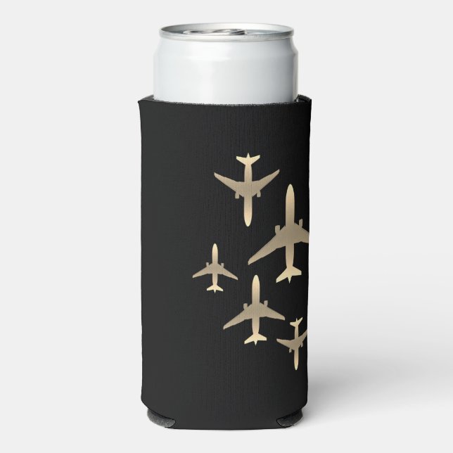 Gold Airplanes Aviation Seltzer Can Cooler (Seltzer Back)
