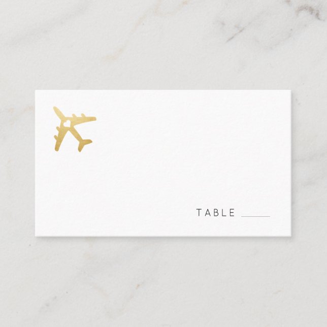 Gold AirplaneTravel Theme Flat Place Card (Front)