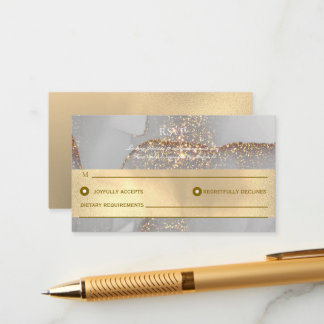 Gold Alcohol Ink Chic Wedding RSVP Card