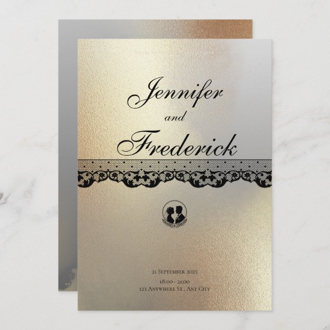 Gold Alcohol Ink Elegant Wedding Invitation (Front/Back)