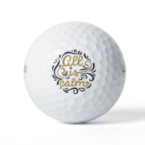 Gold All is Calm Typography Christmas Holiday Golf Balls