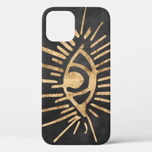 Gold all seeing eye distressed black background  iPhone 12 case