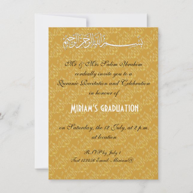 Gold Allah muslim celebration Invitation (Front)