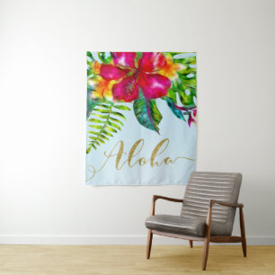 Gold Aloha Hawaiian Luau Electric Floral Backdrop