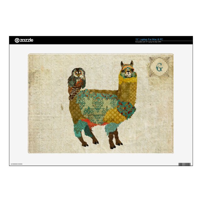 Gold Alpaca & Teal Owl Monogram Laptop Skin (Product)