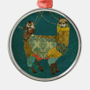Gold Alpaca Teal Owl Ornament