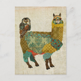 Gold Alpaca & Teal Owl Postcard